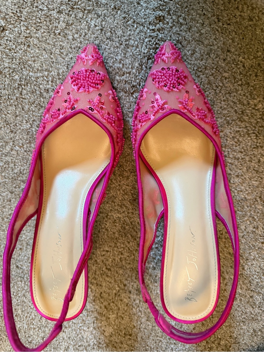 Betsey Johnson Hot Pink Beaded Pointed-Toe Slingback Flats